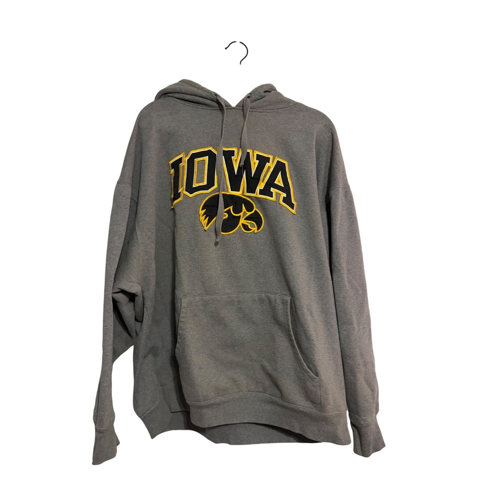 University of Iowa Hawkeyes Hoodie Collegiate Gray Embroidered Logo 2XL Oversize